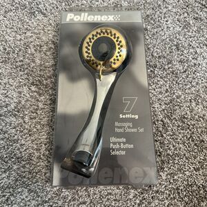 Pollenex 7-Setting Massaging Hand Shower Set Push Button Selector Silver/Gold